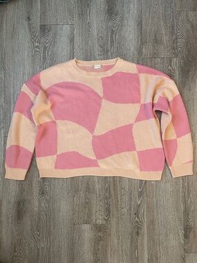 Altar'd State Pink and orange Abstract Crewneck Sweater oversized cozy pullover